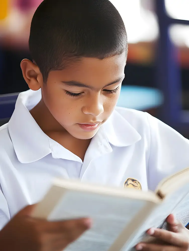 boy reading at desk