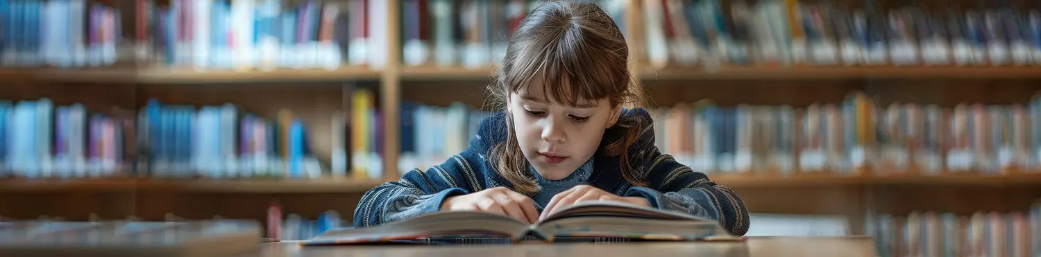 girl reading at desk